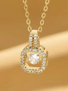 1件优雅方形吊坠项链，奢华时尚女士珠宝，适合约会、送礼和日常佩戴（OPP袋包装） - 金黃色 - 查看 1