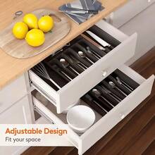 1pc Multifunctional Expandable Drawer Organizer With Adjustable Trays, Used For Organizing Silverware, Cutlery, And Knives With Drawer Dividers, For Kitchen Storage, Kitchen Utensil Accessories, And Can Be Used As Holiday Gifts - màu đen - Xem 4