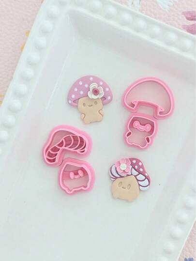 2/4件套趣味蘑菇造型软陶切割器 – 粉彩色层叠造型，波西米亚风手工工具，适用于DIY耳环、珠宝吊坠和仙女风礼物