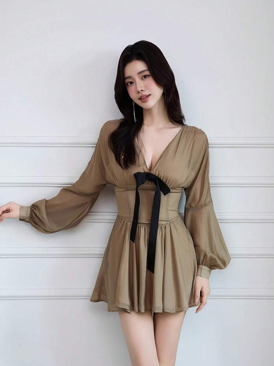 Women Maxi Dresses - Dark Brown - View 1