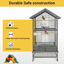 Jaula de Aves de Acero Forjado Ancha 65.7 Pulgadas, Bandeja Extraíble y Cerradura de Seguri-dad | Jaula Voladora Grande con Cuenco de Alimentación, Soporte y Ruedas Girebles 360°, para Cotorras, Loro Gris, Periquitos, Periquitos Australianos, Conuros, Palomas, Canarios y Inseparables - 80*60*167cm - Ver 3