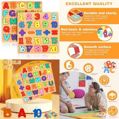 2 Pack Wooden Puzzles, Toddlers Alphabet Number Puzzles, ABC Learning Toys For Kids Ages 3-5, Preschool Learning Activities Gift Set For Boys & Girls(Default)