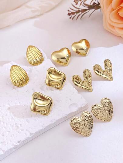 5 pares de pendientes de acero inoxidable a prueba de agua con diseños geométricos minimalistas, elegantes y personalizados para mujeres