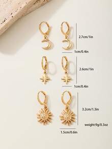 6件套简约时尚金属星星、月亮、太阳耳环套装，女士日常佩戴 - 金黃色6件套裝 - 查看 2