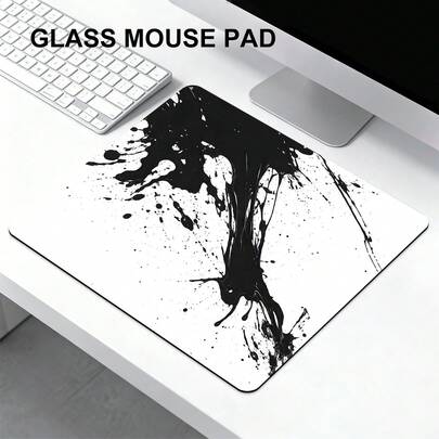 1pc Abstract Ink-Splash Glass Mouse Pad-Anti-Scratch Nano Coating, Smooth Crystal Surface For Competitive Gaming & Office Work,Aesthetic Desktop Setup & Daily Use