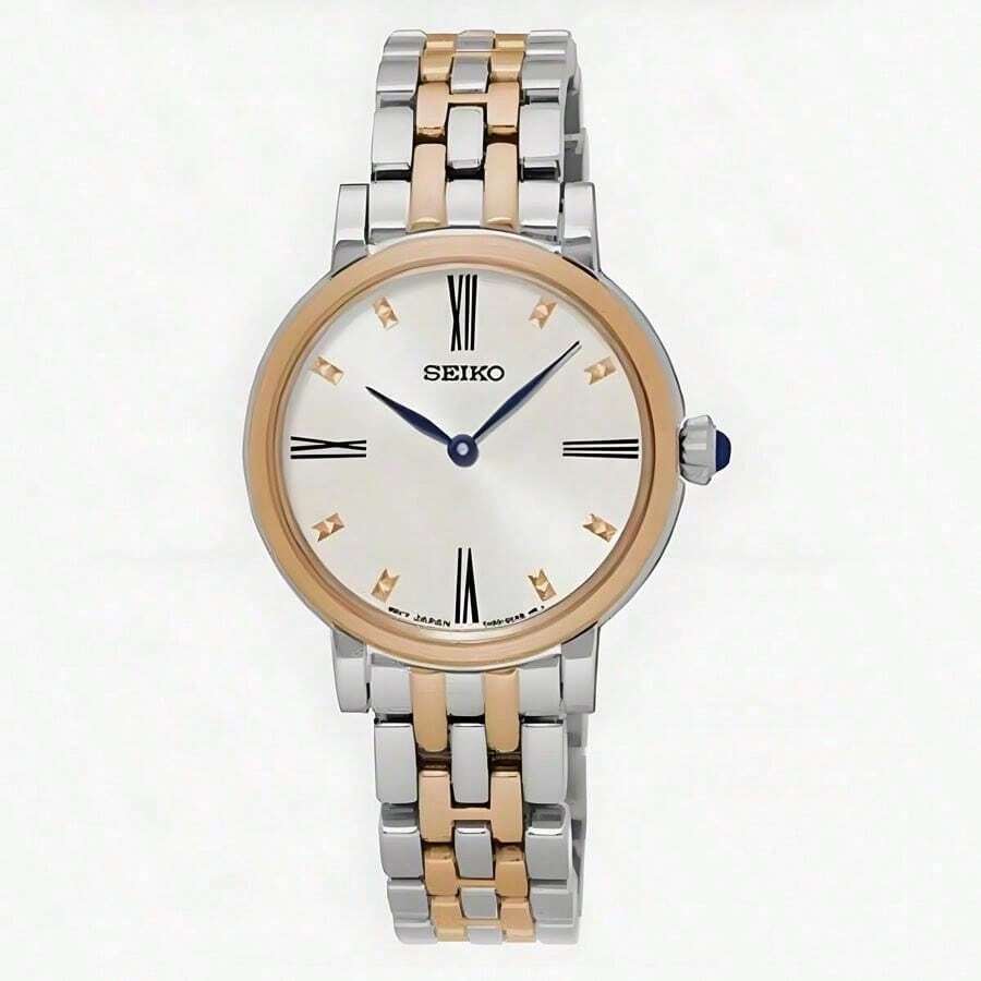 Seiko 女士经典双色不锈钢石英表，蓝色指针，罗马数字时标，优雅模拟腕表。SFQ816J1 - 白色 - 查看 1