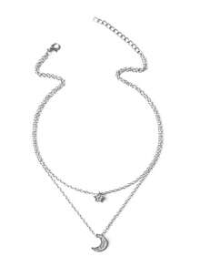 Fashionable Layered Moon & Star Necklace For Women, Delicate Minimalist Design Luxury Necklace - Star and Moon Necklace - View 8
