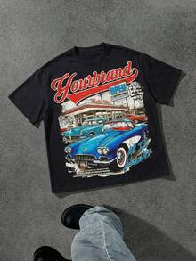 男士休闲百搭简约印花短袖T恤 - 黑色 - 查看 3