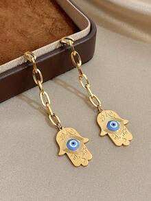 1Pair Unique Charm Evil Eye Dangle Earrings Golden Long Dangle Earrings For Stainless Steel Long Earrings Christmas Daily Party Mother Valentine Jewelry Gifts - Multicolor - View 13