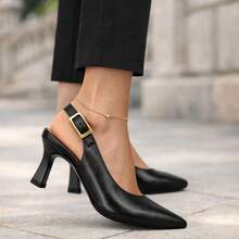 Rosavivi Women's Pointed Toe Pump With Cup Heel, Buckle, Slingback, Comfortable, Casual, Elegant - 黑色 - 查看 8