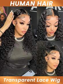 Water Wave Curly Lace Front Wigs Human Hair Natural And Soft Human Hair Wig 5x5 Transparent Deep Wave Lace Closure Wig For Women 180% Density - Natural Black - View 6
