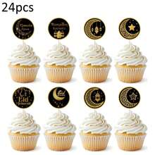 8 pezzi/24 pezzi/48 pezzi Decorazioni per cupcake per la festa di Mubarak e la celebrazione del Ramadan - Multicolore - Visualizzare 10