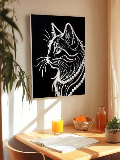 Nuevo kit de pintura de diamantes con gato blanco de perlas sin marco, adecuado para decoración de dormitorio, arte de pared de sala de estar, decoración de habitación, pieza de arte, regalo de cumpleaños de amigo, Navidad, Año Nuevo, Día de San Valentín, regalo creativo de vacaciones