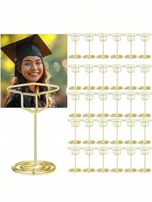 10pcs/5pcs/1pc Graduation Cap Table Number Plate Holder, Graduation Cap Display Clip, Multifunctional Gold Graduation Cap Business Card Holder And Memo Clip, Suitable For Graduation Party, Wedding, Birthday Party - Multifunctional Photo/Image/Business Card Desktop Display Stand With Stable Base, Elegant Cap-Shaped Central Decor For Desktop - Multicolor - View 1