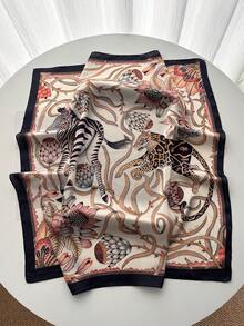 1条豹纹印花头巾，真丝发带，颈巾，适合日常使用 - 彩色 - 查看 3