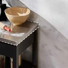 SoBuy Troli dapur dengan plat stainless steel di atas roda, kayu hitam - Hitam - View 6