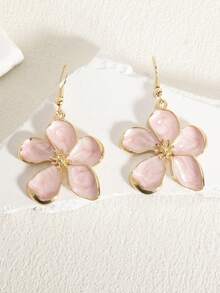 一对时尚、优雅、奢华、甜美、简约、百搭的珐琅四瓣、五叶、六叶雏菊耳环，颜色有粉色、白色、洋红色、橙色、紫色、红色、绿色可选，适合春夏日常及节日佩戴。 - 五瓣花粉紅色 - 查看 1