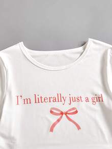 2pcs/Set Tween GirlsCute & Cool Outfit: Pink Cargo Wide Leg Pants + Bow Letter Cropped T-Shirt, Casual Street Style, Music Festival, Daily Wear, Comfortable - White - View 3