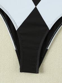 女士黑白菱形图案吊带连体泳衣，复古棋盘格露背性感度假泳装，2026夏季沙滩度假套装，女士生日派对服装，女士健身服，女士优雅连衣裙，女士度假服，女士休闲上衣 - 黑與白 - 查看 10