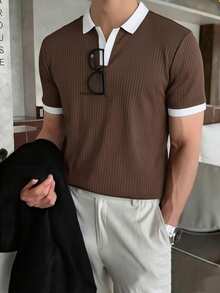 WAIT HIM Áo polo nam tay ngắn phối màu tương phản, kiểu dáng tối giản và thời trang, phù hợp cho mùa hè. - màu nâu - Xem 2