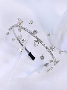 1pc Crystal Rhinestone Headband, Fashionable Mesh Wide-Brim Headpiece For Women, Suitable For Wedding, Engagement, Date, Casual Gathering, Gift - Silver - View 8