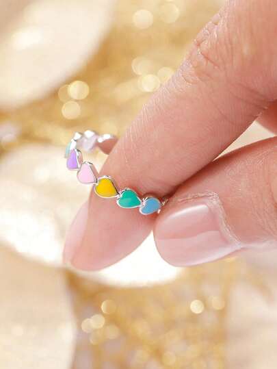 BALMORA 1 Piece Of Cute Fashion S925 Sterling Silver Candy Colored Heart Ring, Female Birthday Gift, Party Outfit