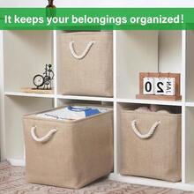 Fabric Storage Baskets For Shelves 3 Pack Large Storage Bins For Organizing Linen Collapsible Organizer For Closet-Flaxen - 亞麻 - 查看 3