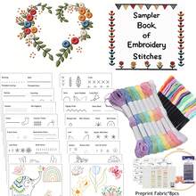 All-In-One Embroidery Practice Kit 9pcs Pre-Printed Canvas Set For Stitch Training & DIY Embroidery Book Making, Creative Sewing Kit With Stitch Book - B - View 11