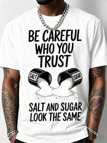 Men's Fun Fitness T-Shirt With Salt And Sugar Trust Pattern Print Loose Fit Breathable Short Sleeve Round Neck Casual And Sports Top, Suitable For Summer- Salt Bottle Design Fitness Clothing, Suitable For Salt Lovers(Machine Was - 1 - 查看 4