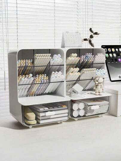 1pc Large Capacity Makeup Storage Box, Holds Lipstick, Cream, Eyeshadow, Makeup Brushes, Eyebrow Pencil, Face Mask Organizer, Suitable For Bathroom, Vanity, Dressing Table