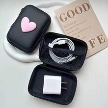 PU Leather Heart-Shaped Earphone & Charger Storage Case, Zipper Closure - Shockproof Design, Cable Organizer, Battery-Free - Multicolor - View 4