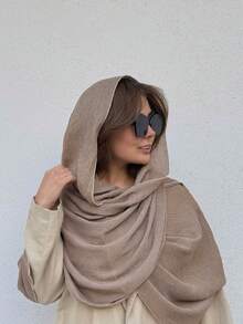 1条女士纯色宽边轻薄透气头巾，适合所有季节 - 純色-褶皺款 - 查看 13