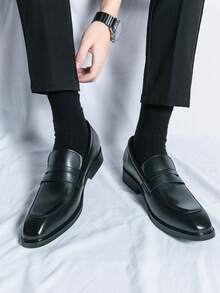 男士尖头正装鞋、乐福鞋、复古休闲皮鞋、婚鞋及办公鞋 - 黑色 - 查看 6