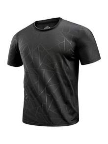 1件男士休闲户外运动短袖健身跑步日常通勤T恤黑色夏季款 - 黑色 - 查看 2