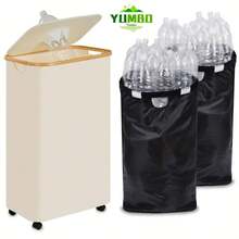 Large Capacity Laundry Basket With Lid And Handles, Portable, Removable Inner Bag, Bamboo Handle Clothing Basket, Suitable For Dorm, Bedroom, Bathroom Storage & Organization, Foldable Laundry Hamper, Recycling Bin, Classic Style, Multiple Components, Rectangular Shape, Fits Various Room Types, Laundry Basket - 1 - View 29