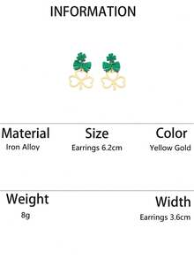 1 Pair Elegant Minimalist Clover Design Long Earrings, Suitable For St. Patrick's Day Party, Banquet And Daily Wear - Yellow Gold - View 7