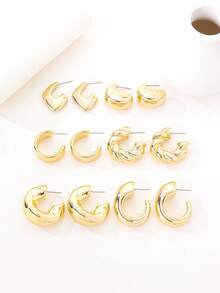 6pcs Set Minimalist Gold Hoop Earrings, Essential Daily Accessories - Gold - View 7