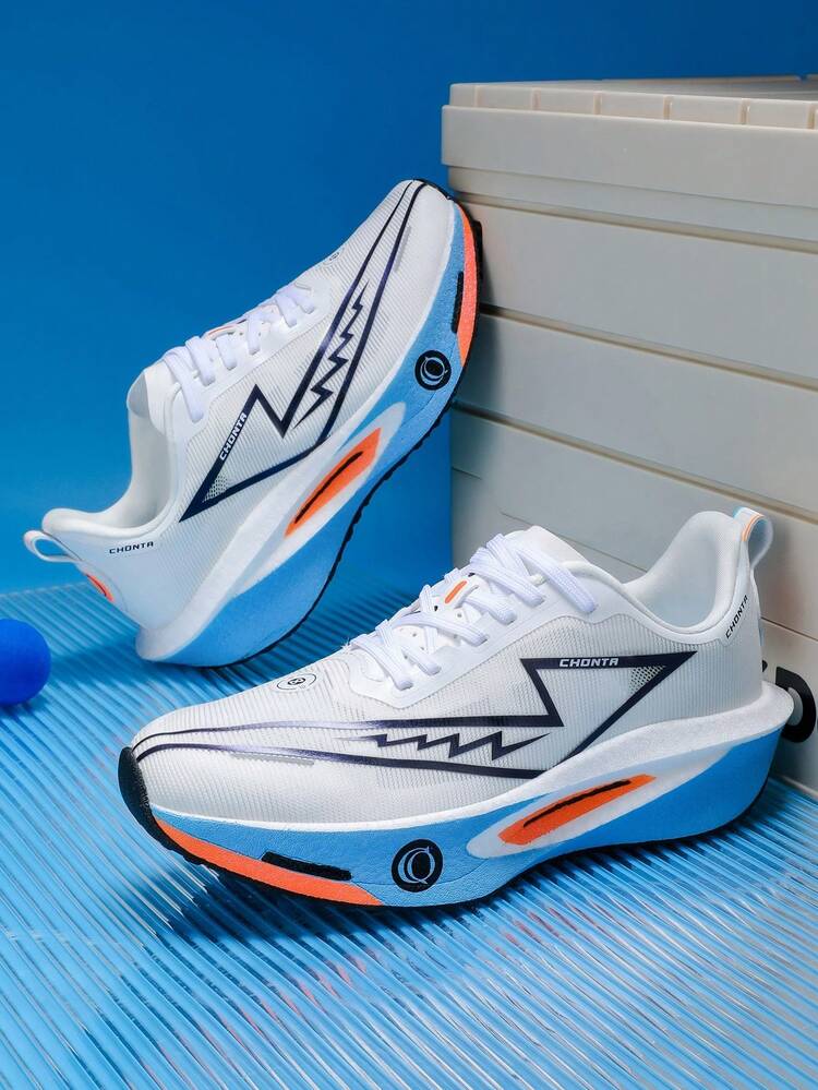 L.S.W.P Tênis de Corrida Respirável para Homens - Sola Absorvente de Choque e Resistente ao Desgaste, Amortecimento em EVA, Tênis Leves de Cano Baixo com Design Listrado, Adequado para Academia, Jogging e Uso Diário, Estilo Esportivo da Moda com Palmilha Macia em EVA - Branco e azul - Visão 7