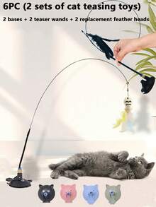 6pcs/Set Funny Cat Teaser Toys - Interactive Cartoon Design, Non-Electric, Attract Cats To Play, Promote Exercise And Intelligence. - Grey - View 13