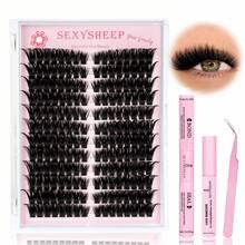 SEXYSHEEP 192 قطعة مجموعة رموش مستعارة بتصميم D-Curl Flare، طقم أدوات DIY للرموش، رموش عنقودية 120D، تشمل غراء الرموش، مزيل المكياج، مبرشم الرموش، مجموعة الرموش العنقودية، رموش مستعارة، مناسبة للسفر والاستخدام اليومي (للمبتدئين)، الزفاف، المواعدة، الحفلات، العطلات، وأيضًا مجموعة رموش مستعارة رائعة كهدية عيد الميلاد - الأسود - مشاهدة 10