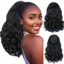 16 Inch Black Deep Wave Curly Synthetic Hair Extension, Fluffy Roman Roll Drawstring Ponytail,Drawstring Ponytail Clip-In, Suitable For Women Party And Daily Wear - Black - View 2