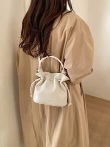 New Fashionable Bucket Bag, Crossbody Cloud Bag, Drawstring Women's Shoulder Bag, Pleated Letter Spring Women's Bag - Beige - View 8