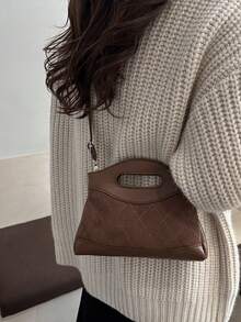 复古菱形链条刺绣手提包，新款时尚别致单肩包，个性化INS风斜挎包 - 咖啡 - 查看 5