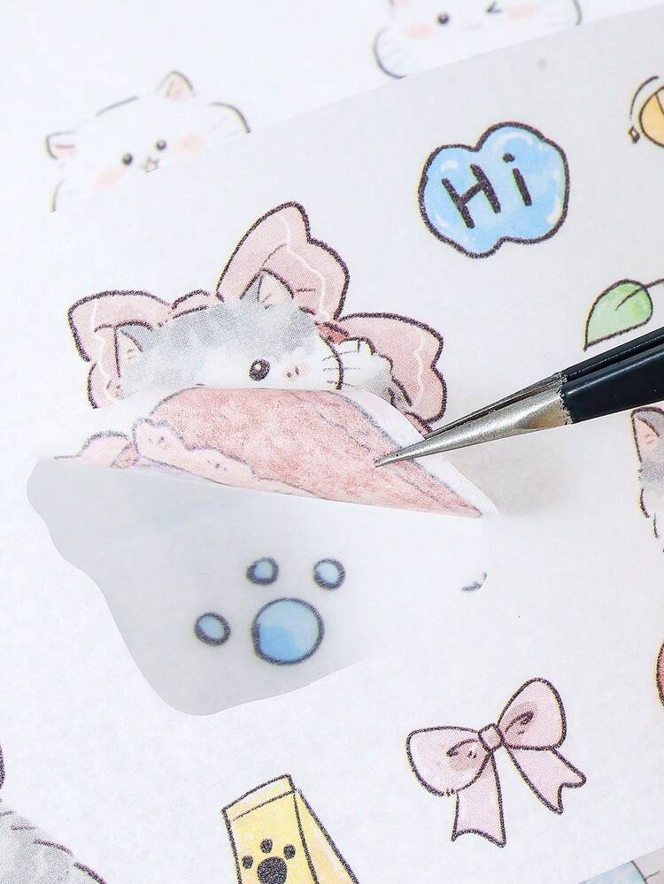 6巻入りボックス ネコモチーフ ステッカーセット、様々なネコのアクションデザインのペーパーとPET製クリエイティブステッカー、DIYジャーナルの装飾用品、友人への驚きのギフト - セット - 見る 5