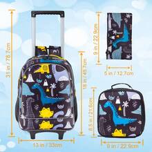 3件套儿童拉杆背包，男童拉杆书包，带午餐袋的学生拉杆背包 - 恐龙图案 - 拉桿背包 - 查看 3
