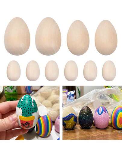 10个可重复使用的木制复活节彩蛋，逼真的彩蛋造型，适合DIY彩绘，创意木珠装饰品，未完成的复活节彩蛋，手工工艺品，家居装饰，复活节礼物