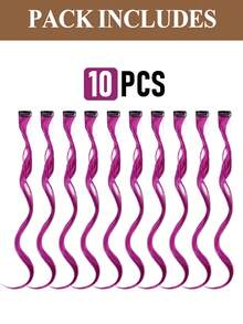 22 Inch 10pcs Purple & Pink Ombre Wavy Synthetic Hair Extensions, Y2K Street Style Festival Hairpiece - Purple - View 5