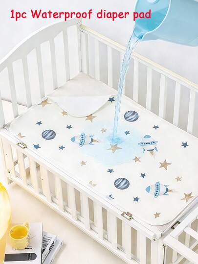 1 pieza Almohadilla impermeable para orina, plegable y lavable, con diseño de dinosaurio, concha marina y nube, adecuada para cochecito de bebé, toalla femenina, cuidado de ancianos, alfombra para mascotas, cama de dormitorio, habitación infantil, cuna de bebé, asiento de coche