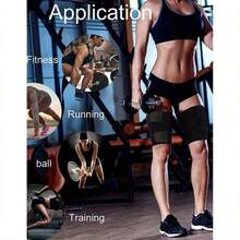 无缝腿部塑形吸汗跑步袖套，黑黄相间大腿压缩袖套 - 黑色 - 查看 3