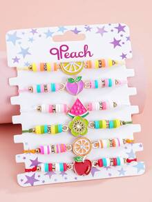 Bộ 6 mặt dây chuyền hình trái cây mùa hè: dưa hấu, anh đào, nho, dứa, làm bằng hợp kim kẽm, có thể điều chỉnh kích thước, dành cho bé gái. - Nhiều màu - Xem 7